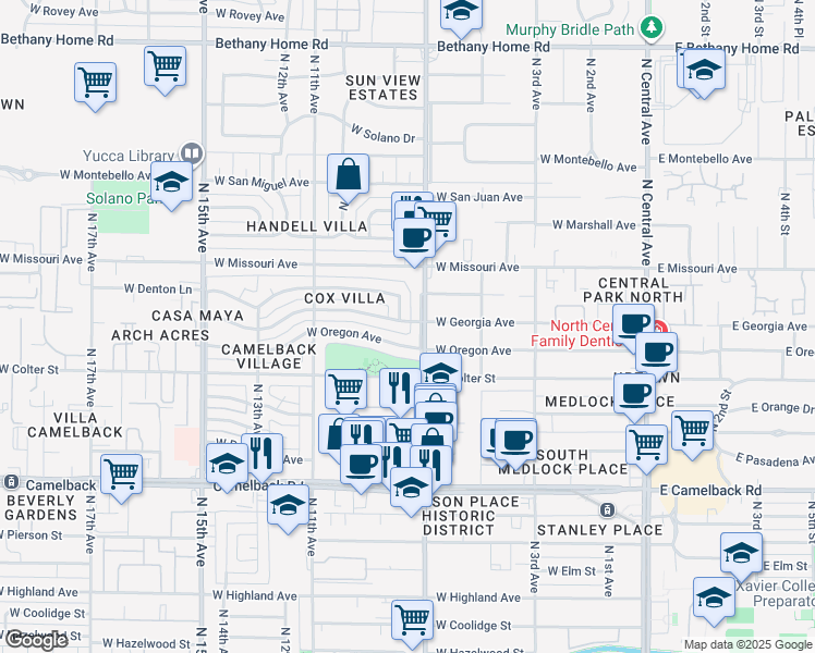 map of restaurants, bars, coffee shops, grocery stores, and more near 711 West Georgia Avenue in Phoenix