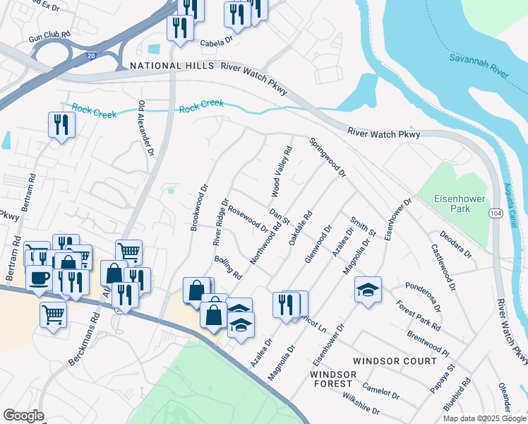 map of restaurants, bars, coffee shops, grocery stores, and more near 2708 Dan St in Augusta