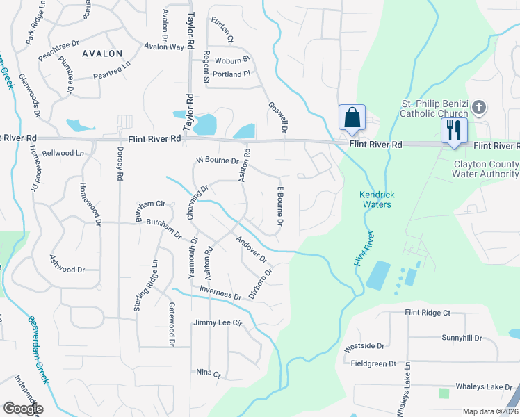 map of restaurants, bars, coffee shops, grocery stores, and more near 8823 Rugby Court in Jonesboro