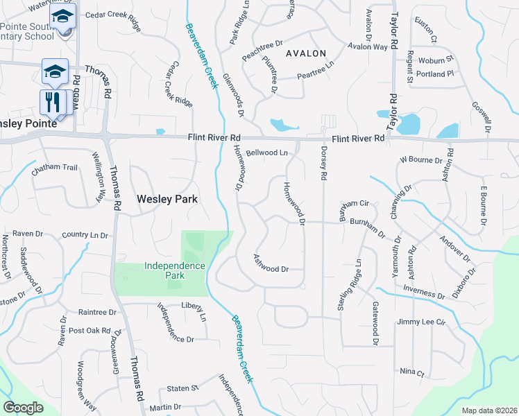 map of restaurants, bars, coffee shops, grocery stores, and more near 8842 Ashwood Drive in Riverdale