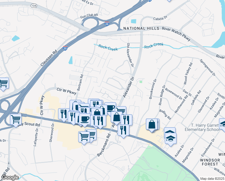 map of restaurants, bars, coffee shops, grocery stores, and more near 3017 Brookhaven Way in Augusta