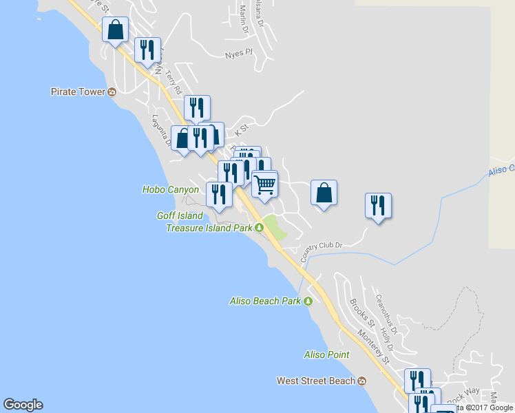 map of restaurants, bars, coffee shops, grocery stores, and more near 30901 Pacific Coast Highway in Dana Point
