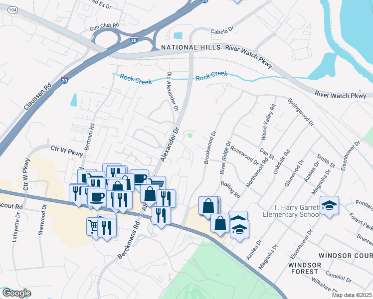 map of restaurants, bars, coffee shops, grocery stores, and more near 1040 Alexander Drive in Augusta