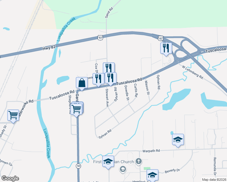 map of restaurants, bars, coffee shops, grocery stores, and more near 104 Sylvan Road in Columbus