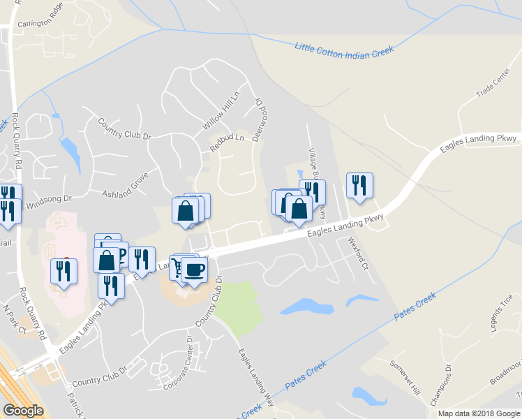 map of restaurants, bars, coffee shops, grocery stores, and more near 255 Centre Pointe Park in Stockbridge