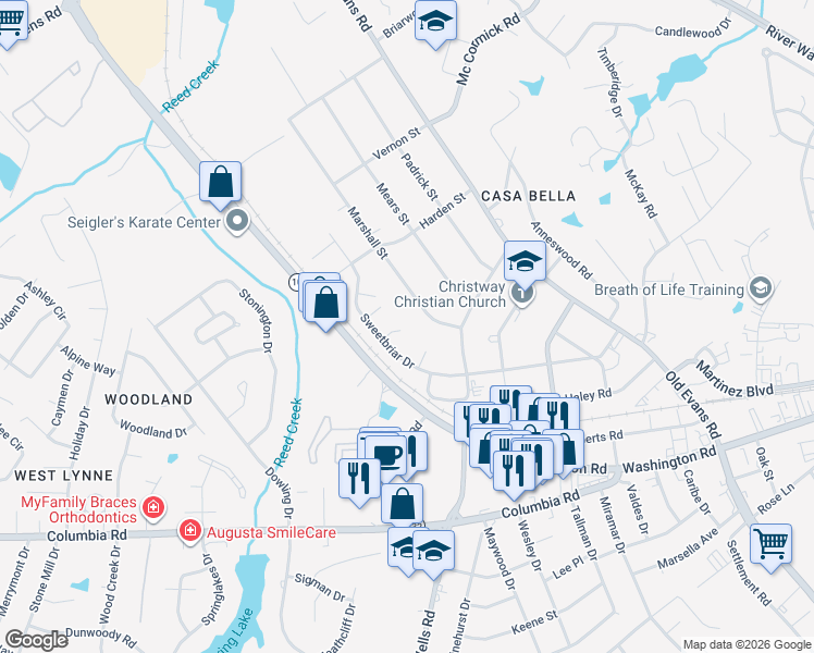 map of restaurants, bars, coffee shops, grocery stores, and more near 4039 Delray Court in Martinez