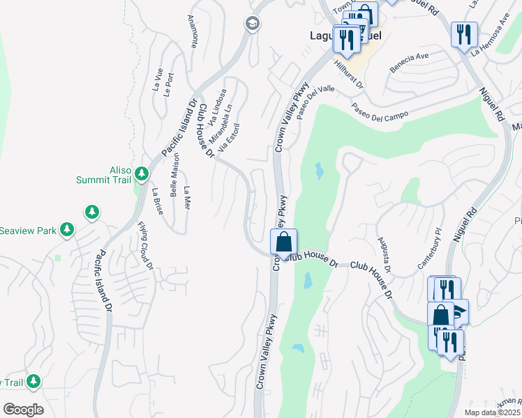 map of restaurants, bars, coffee shops, grocery stores, and more near 30902 Club House Drive in Laguna Niguel