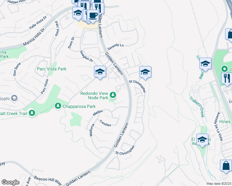 map of restaurants, bars, coffee shops, grocery stores, and more near 5 Caribbean Court in Laguna Niguel