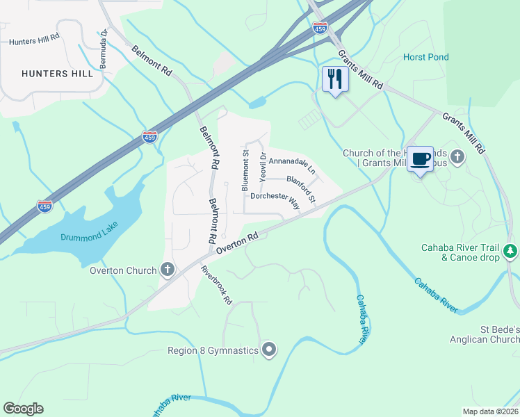 map of restaurants, bars, coffee shops, grocery stores, and more near 5633 Hampton Road in Irondale