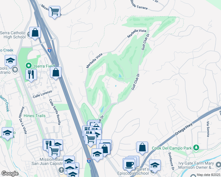 map of restaurants, bars, coffee shops, grocery stores, and more near 70 Plaza Cuesta in San Juan Capistrano