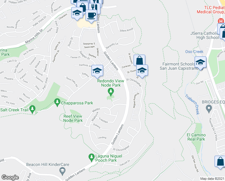 map of restaurants, bars, coffee shops, grocery stores, and more near 5 Caribbean Court in Laguna Niguel