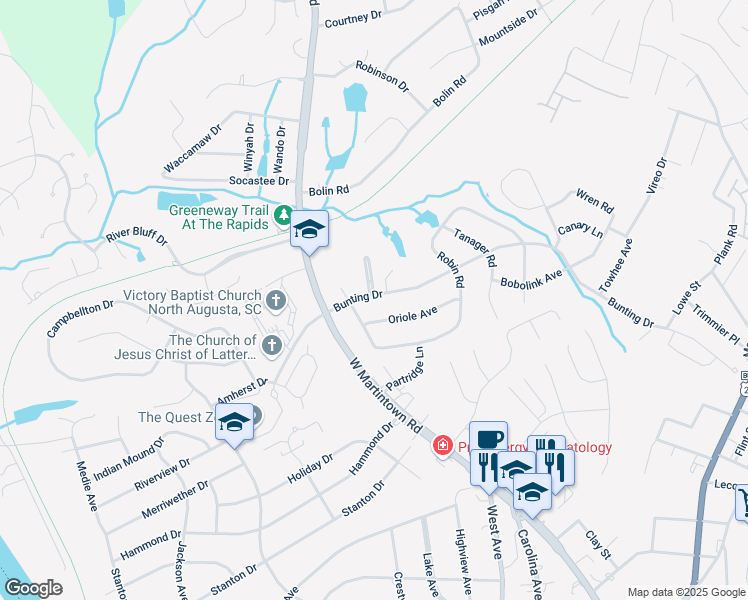 map of restaurants, bars, coffee shops, grocery stores, and more near 1812 Oriole Avenue in North Augusta
