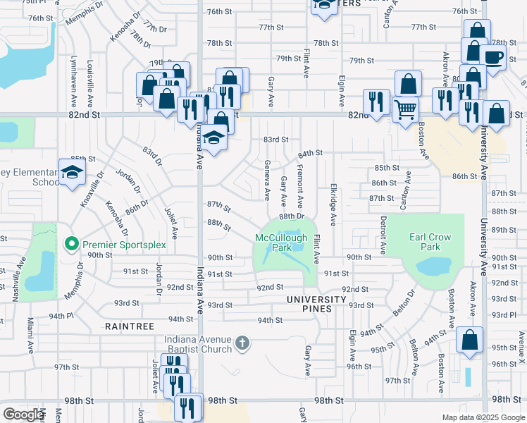 map of restaurants, bars, coffee shops, grocery stores, and more near 3204 87th Street in Lubbock