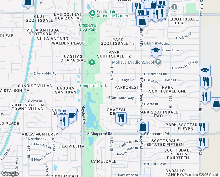 map of restaurants, bars, coffee shops, grocery stores, and more near 5319 North 82nd Street in Scottsdale