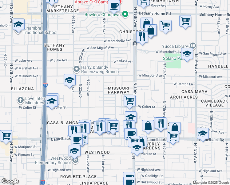 map of restaurants, bars, coffee shops, grocery stores, and more near 2015 West Georgia Avenue in Phoenix