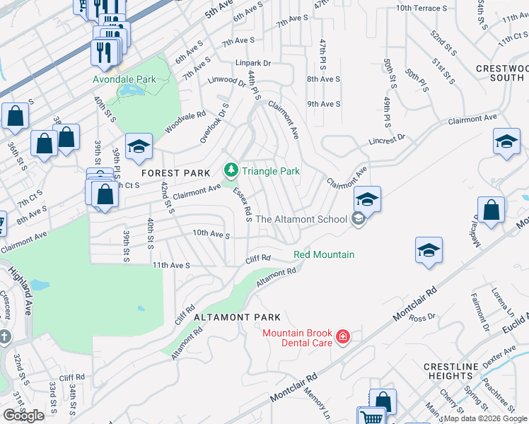 map of restaurants, bars, coffee shops, grocery stores, and more near 921 Essex Road in Birmingham