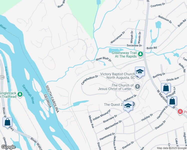 map of restaurants, bars, coffee shops, grocery stores, and more near 965 Campbellton Drive in North Augusta