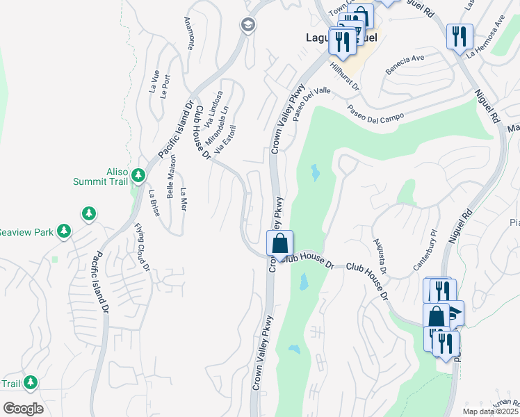 map of restaurants, bars, coffee shops, grocery stores, and more near 30902 Club House Drive in Laguna Niguel