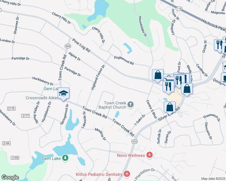map of restaurants, bars, coffee shops, grocery stores, and more near 1050 Kismet Drive in Aiken