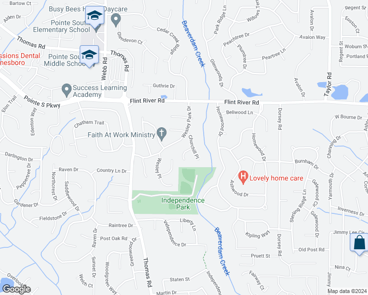 map of restaurants, bars, coffee shops, grocery stores, and more near 373 Sir William Court in Jonesboro