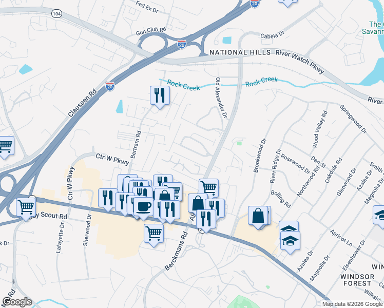 map of restaurants, bars, coffee shops, grocery stores, and more near 3017 Brookhaven Way in Augusta