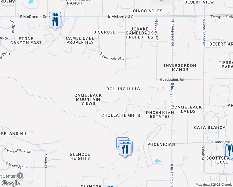 map of restaurants, bars, coffee shops, grocery stores, and more near 6015 East Sage Drive in Scottsdale