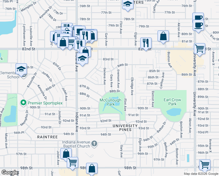 map of restaurants, bars, coffee shops, grocery stores, and more near 8607 Geneva Avenue in Lubbock