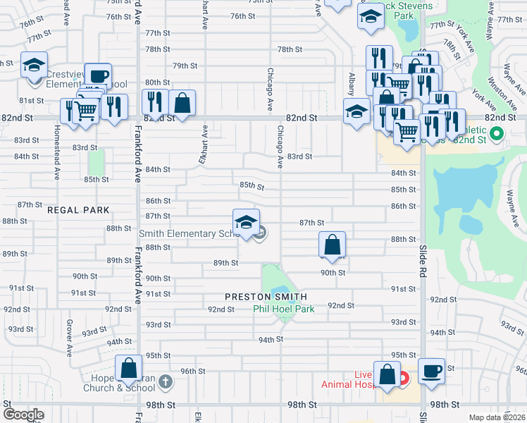map of restaurants, bars, coffee shops, grocery stores, and more near 8607 Colton Avenue in Lubbock