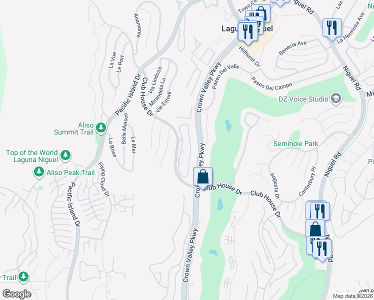 map of restaurants, bars, coffee shops, grocery stores, and more near 30902 Club House Drive in Laguna Niguel