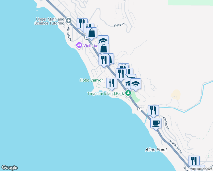 map of restaurants, bars, coffee shops, grocery stores, and more near 30801 South Coast Highway in Laguna Beach