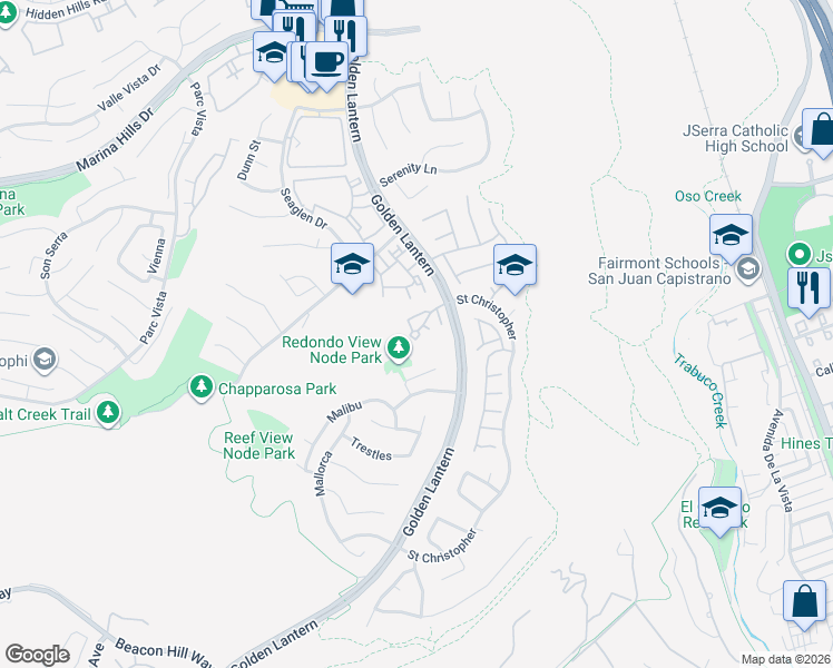 map of restaurants, bars, coffee shops, grocery stores, and more near 13 Caribbean Court in Laguna Niguel