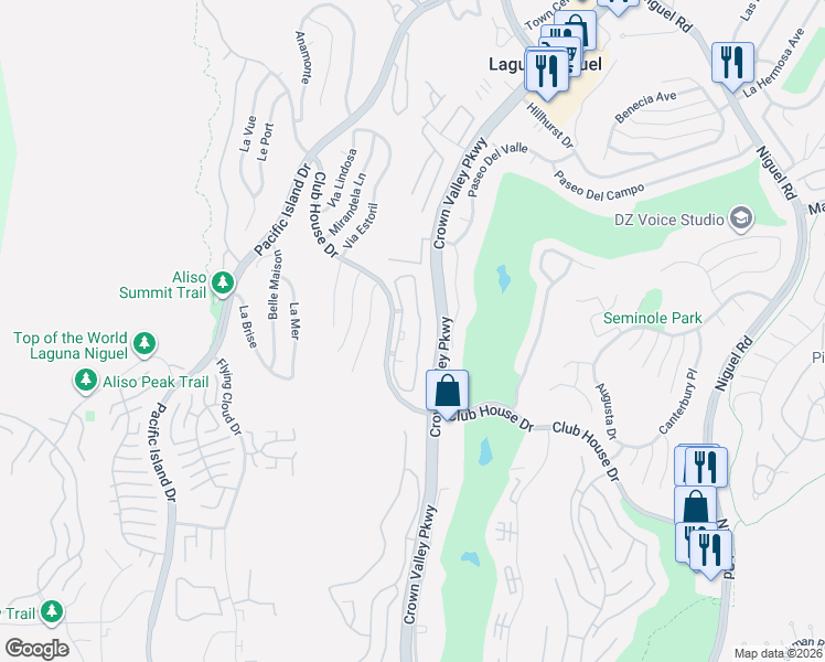 map of restaurants, bars, coffee shops, grocery stores, and more near 30902 Club House Drive in Laguna Niguel