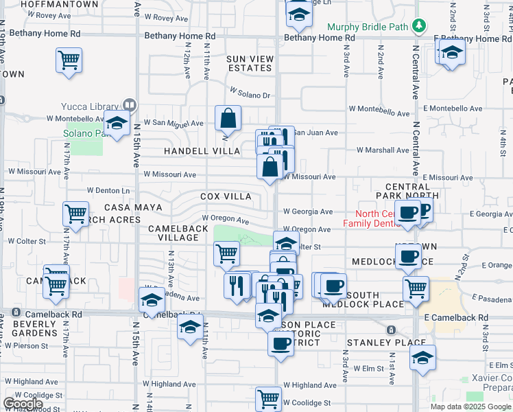 map of restaurants, bars, coffee shops, grocery stores, and more near 711 West Georgia Avenue in Phoenix
