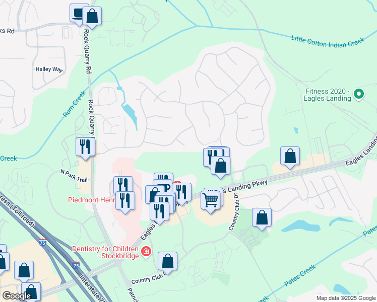 map of restaurants, bars, coffee shops, grocery stores, and more near 106 Chestnut Knoll in Stockbridge
