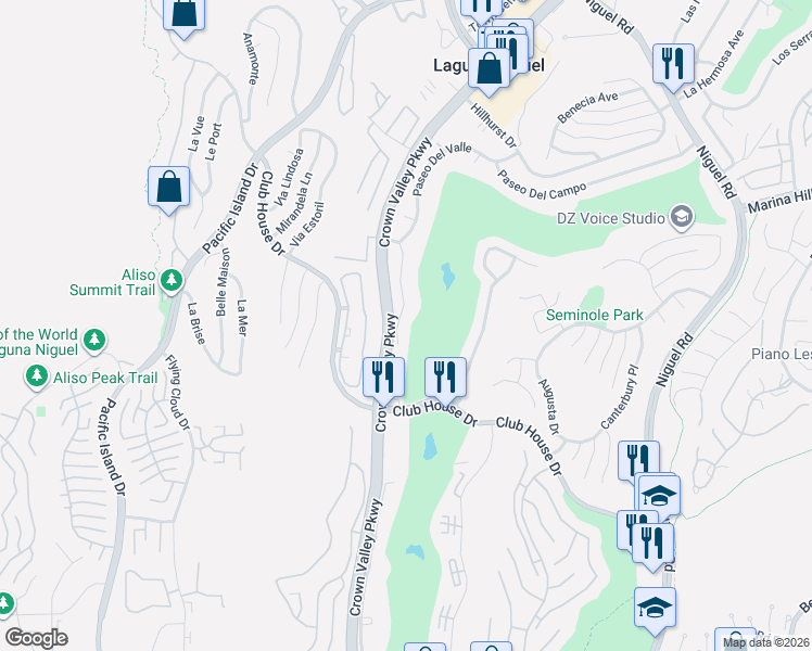 map of restaurants, bars, coffee shops, grocery stores, and more near 30846 Paseo Del Niguel in Laguna Niguel