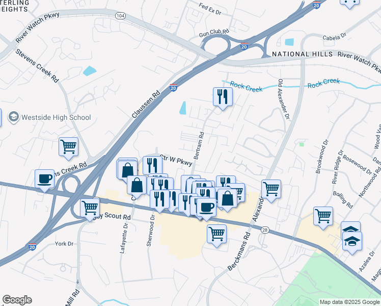 map of restaurants, bars, coffee shops, grocery stores, and more near 2307 Lions Gate Drive in Augusta