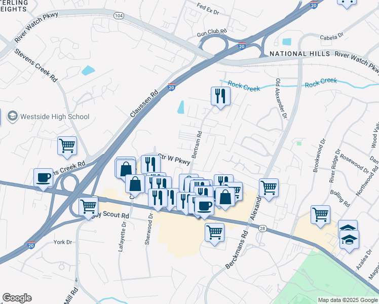 map of restaurants, bars, coffee shops, grocery stores, and more near 2305 Lions Gate Drive in Augusta