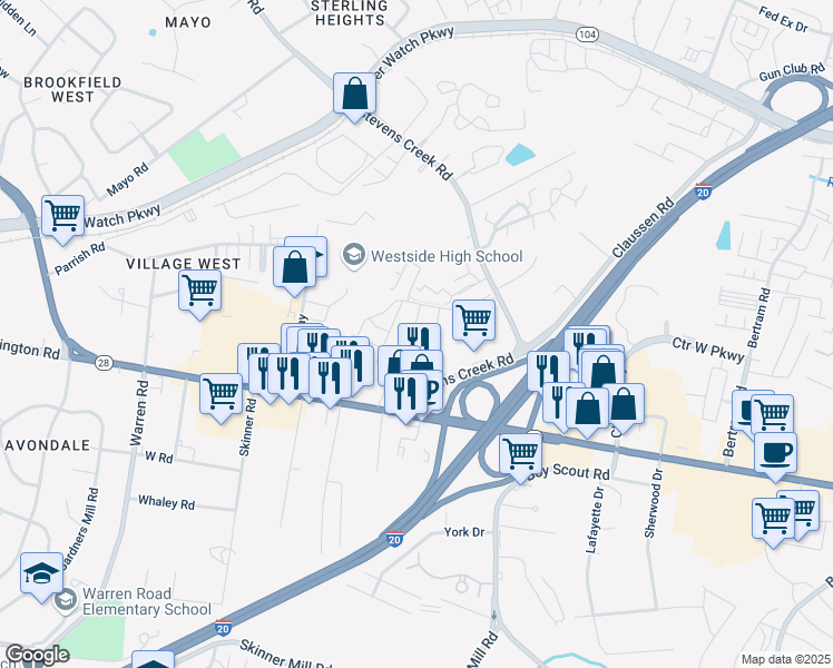 map of restaurants, bars, coffee shops, grocery stores, and more near 22 Macaulay Place in Augusta