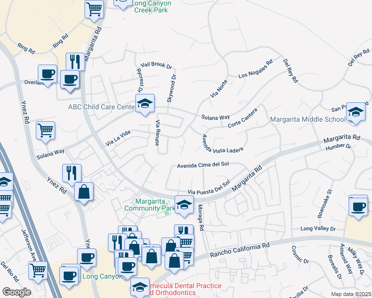 map of restaurants, bars, coffee shops, grocery stores, and more near 42060 Dahlia Way in Temecula