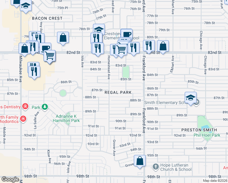 map of restaurants, bars, coffee shops, grocery stores, and more near 5914 87th Street in Lubbock