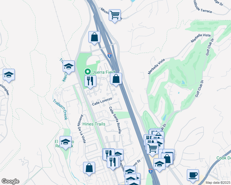 map of restaurants, bars, coffee shops, grocery stores, and more near 30875 Calle San Felipe in San Juan Capistrano