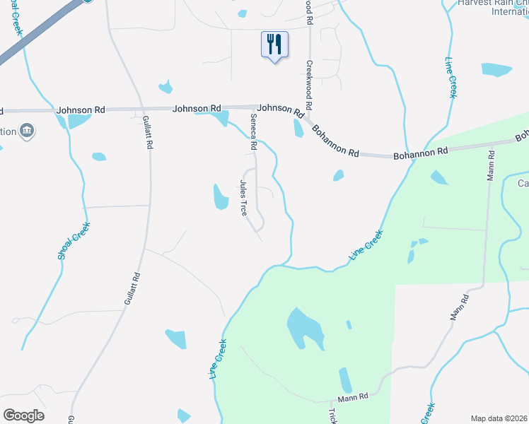 map of restaurants, bars, coffee shops, grocery stores, and more near Seneca Road in Fairburn