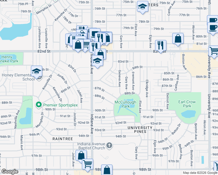 map of restaurants, bars, coffee shops, grocery stores, and more near 8511 Hartford Avenue in Lubbock
