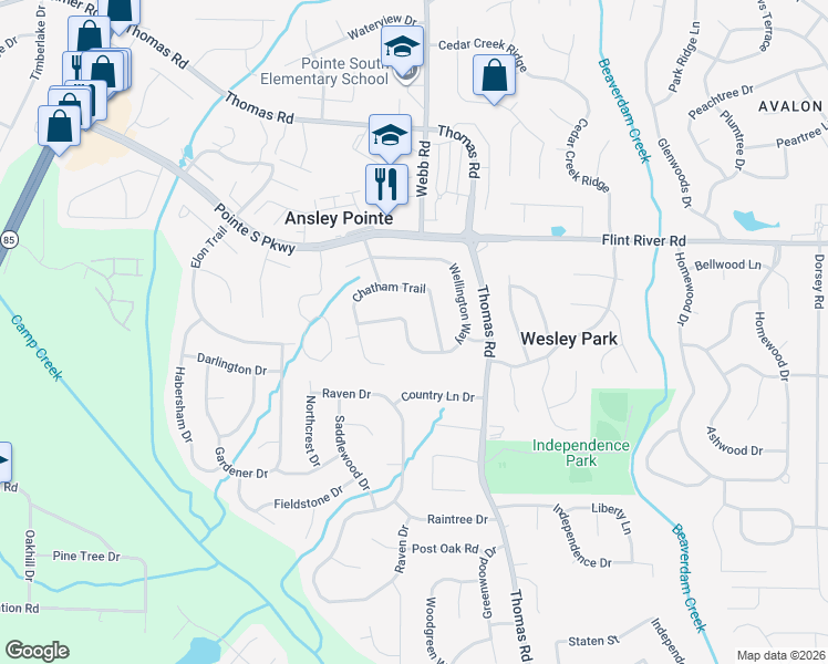 map of restaurants, bars, coffee shops, grocery stores, and more near 456 Wellington Way in Jonesboro