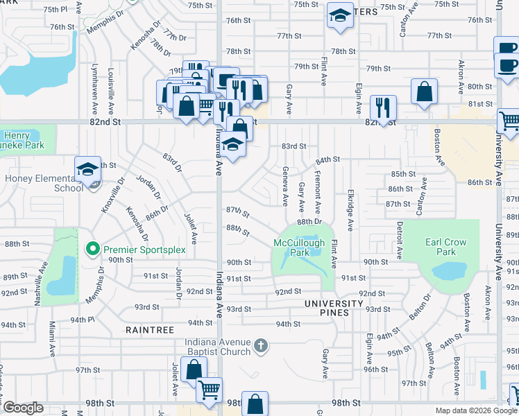 map of restaurants, bars, coffee shops, grocery stores, and more near 8511 Hartford Avenue in Lubbock