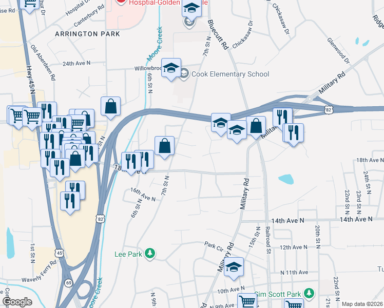 map of restaurants, bars, coffee shops, grocery stores, and more near 705 North 20th Avenue in Columbus