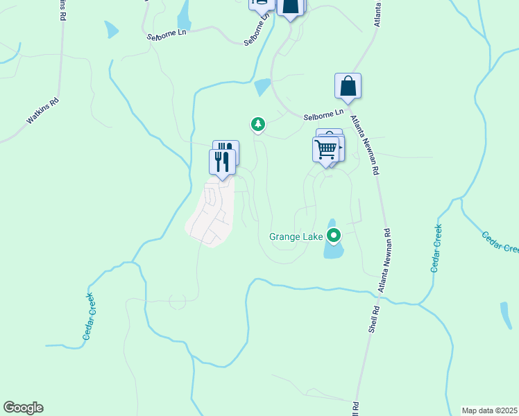 map of restaurants, bars, coffee shops, grocery stores, and more near 10879 Serenbe Lane in Chattahoochee Hills