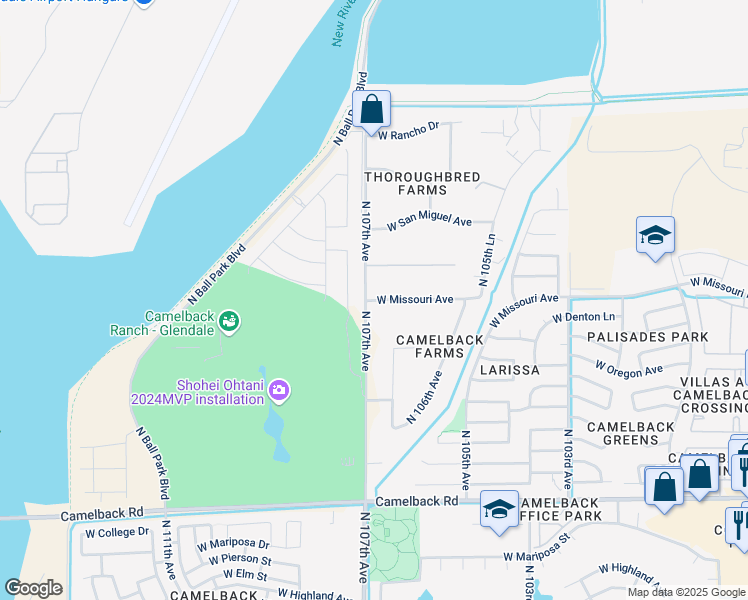 map of restaurants, bars, coffee shops, grocery stores, and more near 16135 West Missouri Avenue in Glendale