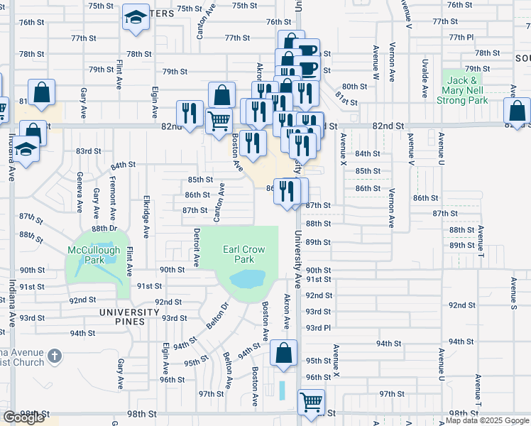 map of restaurants, bars, coffee shops, grocery stores, and more near 8609 Boston Avenue in Lubbock
