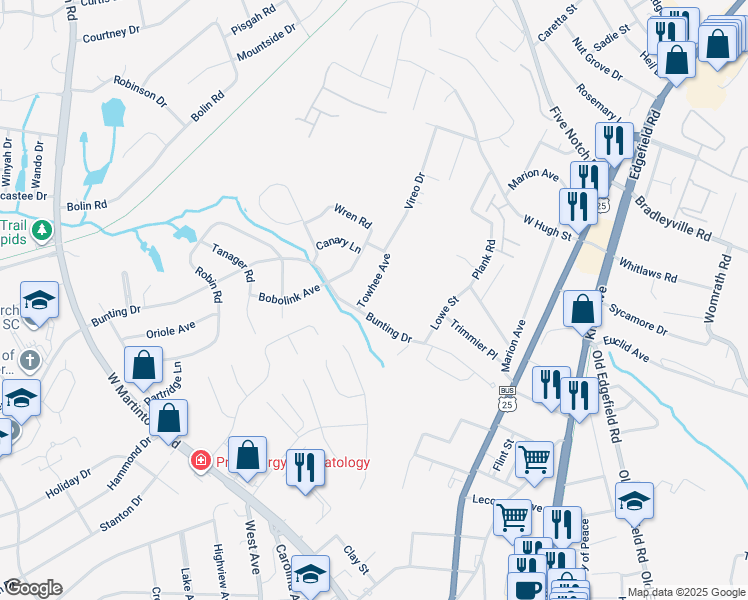 map of restaurants, bars, coffee shops, grocery stores, and more near 2009 Towhee Avenue in North Augusta
